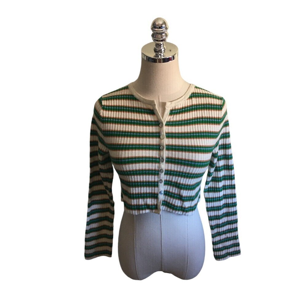 Cider Cardigan Women's Size Large Off White Multicolor Stripes Light Sweater